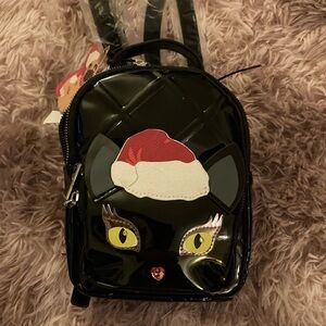Betsey Johnson Black Vinyl Christmas Cat Backpack New With Tags